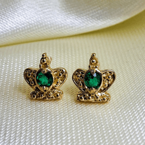 Aretes de corona oro 18k con esmeralda colombiana